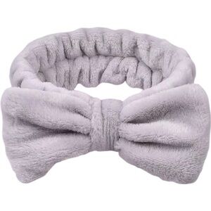 Gray Microfiber Plush‎ Bow Headband Makeup Headband